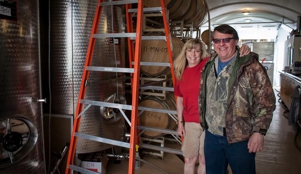 Mark and Maggie Malick during wine cave construction