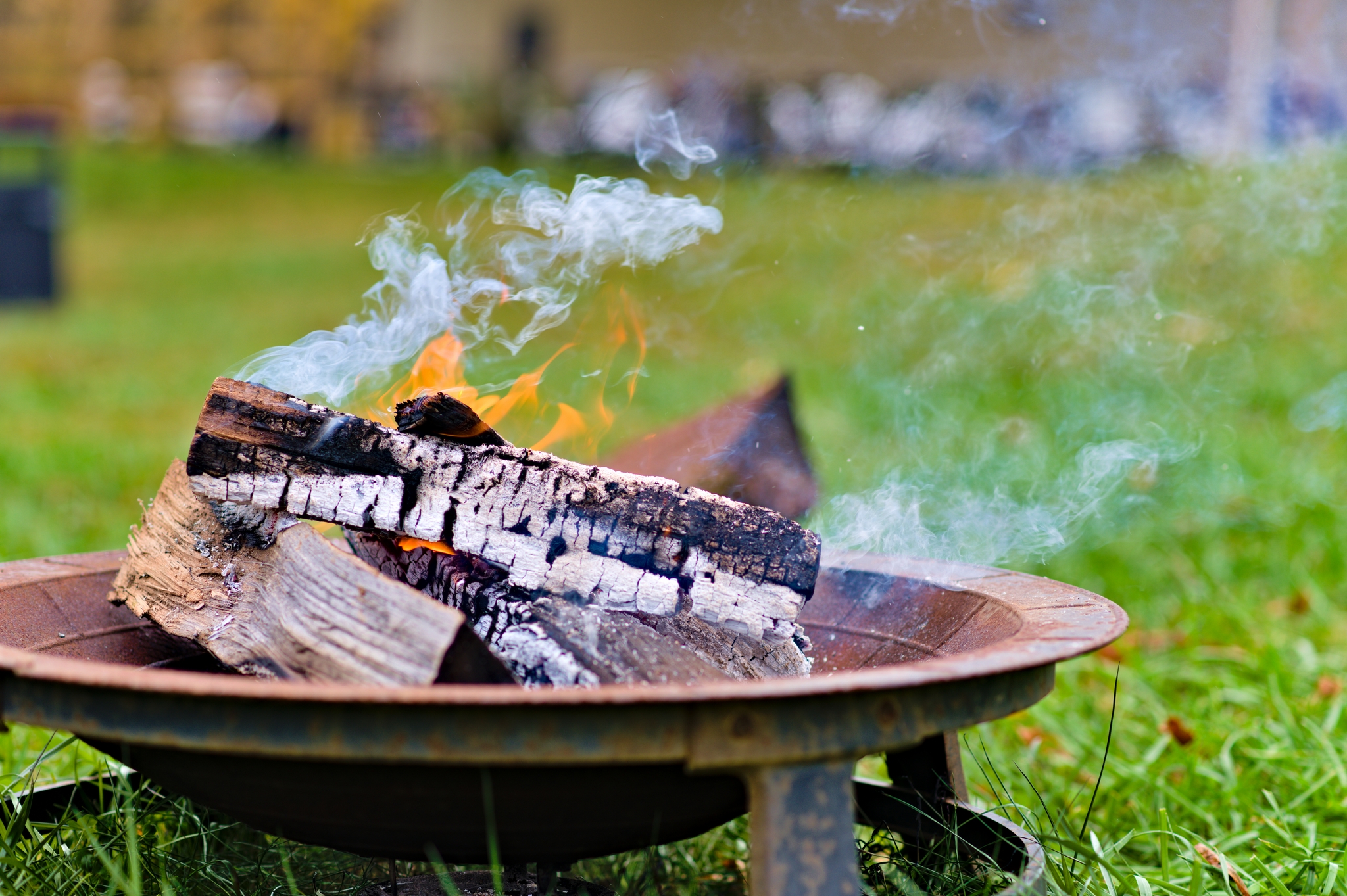 Fire pit with burning wood